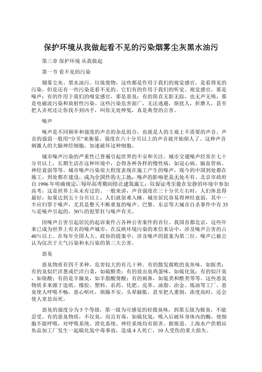 保护环境从我做起看不见的污染烟雾尘灰黑水油污文档格式.docx