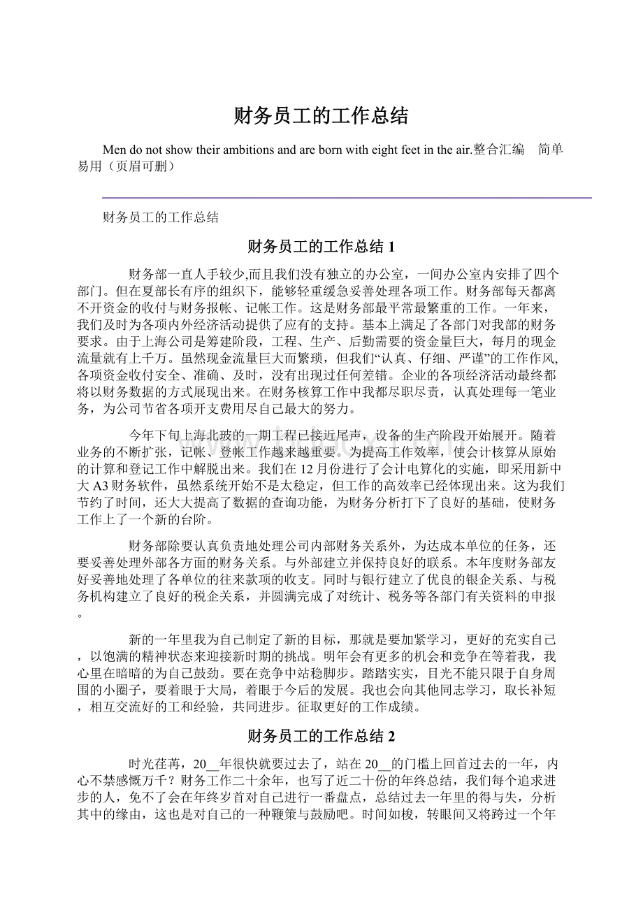 财务员工的工作总结.docx_第1页