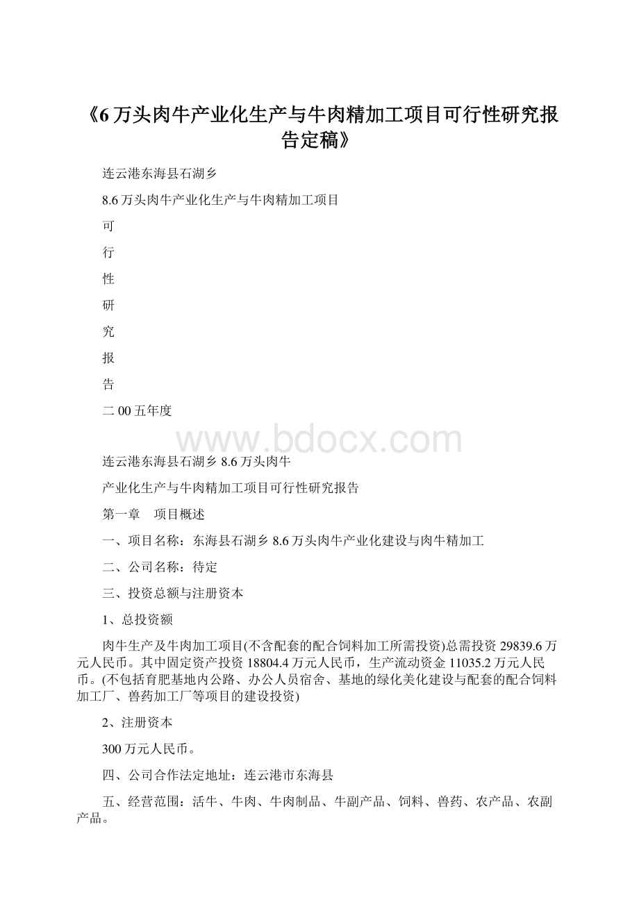 《6万头肉牛产业化生产与牛肉精加工项目可行性研究报告定稿》Word文档格式.docx