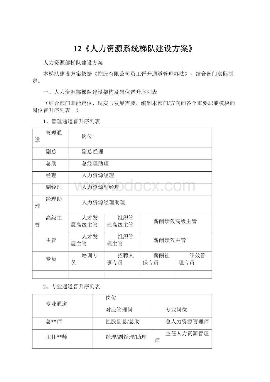 12《人力资源系统梯队建设方案》Word文档格式.docx