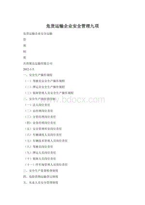 危货运输企业安全管理九项Word格式.docx