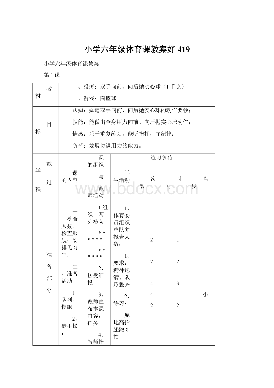 小学六年级体育课教案好419.docx