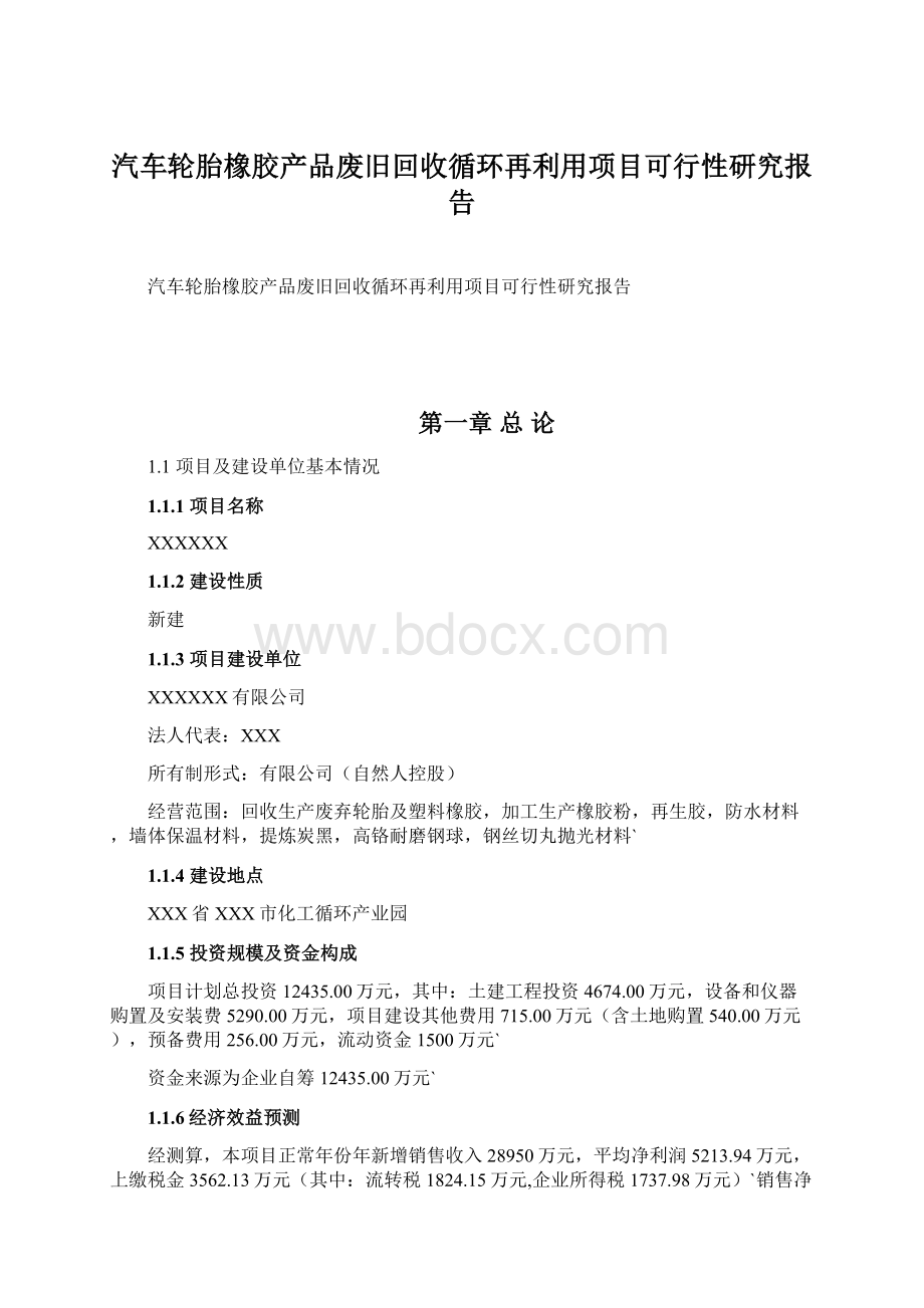 汽车轮胎橡胶产品废旧回收循环再利用项目可行性研究报告.docx_第1页