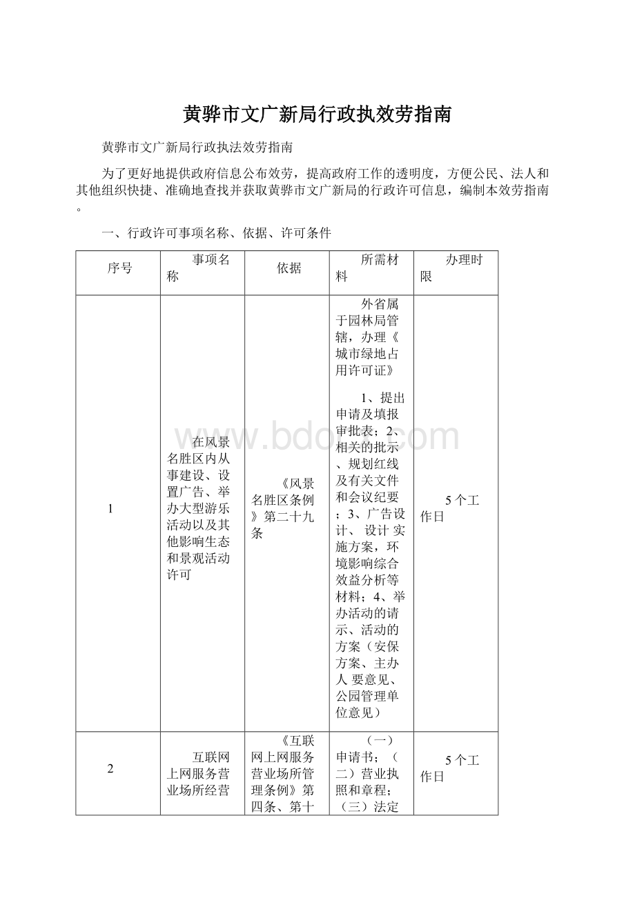 黄骅市文广新局行政执效劳指南.docx_第1页