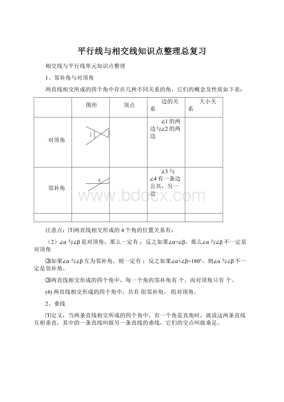 平行线与相交线知识点整理总复习Word下载.docx_第1页