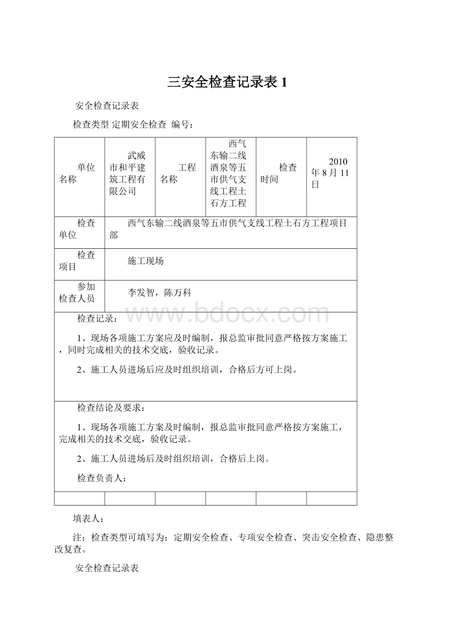 三安全检查记录表1文档格式.docx_第1页