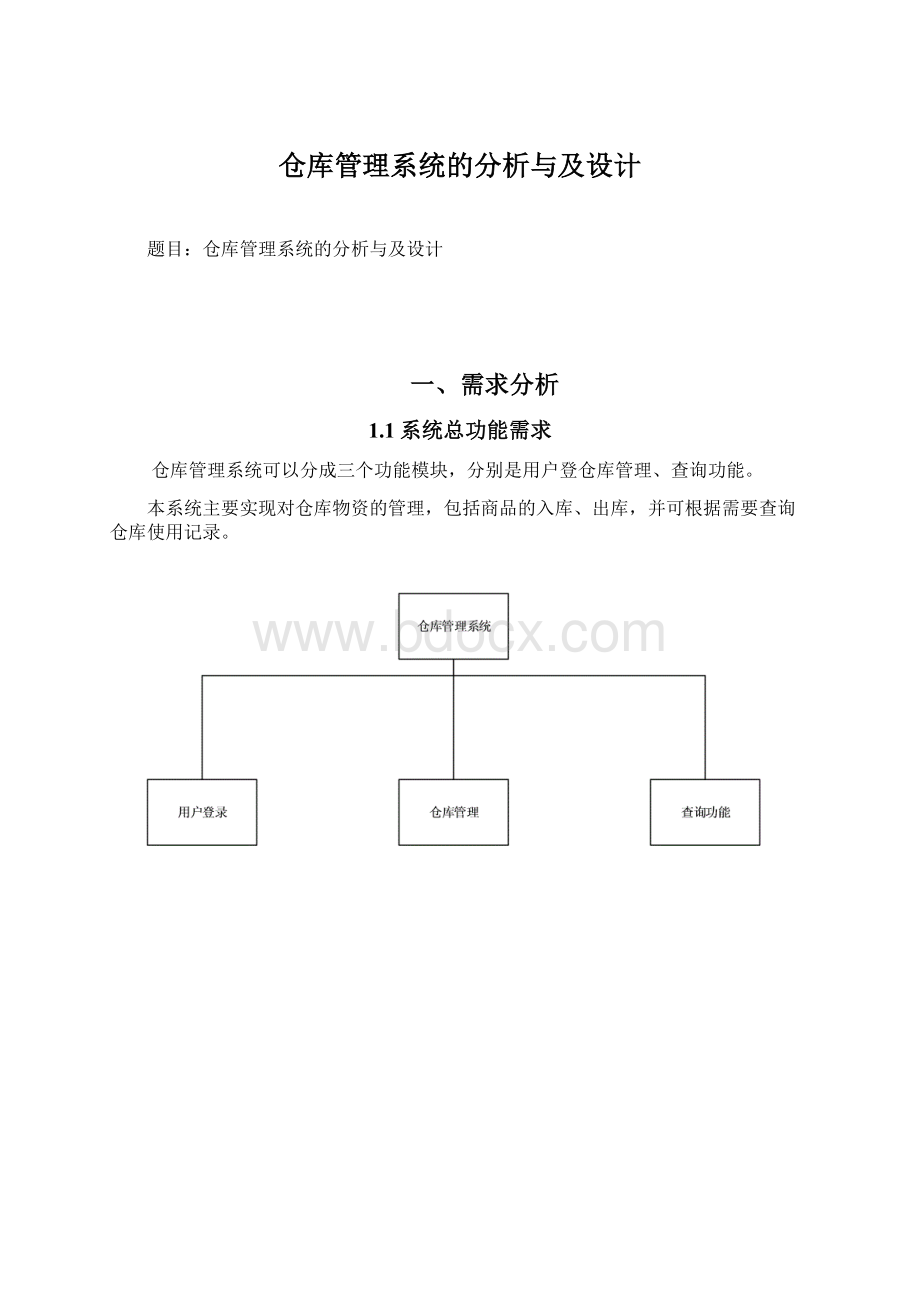 仓库管理系统的分析与及设计Word下载.docx