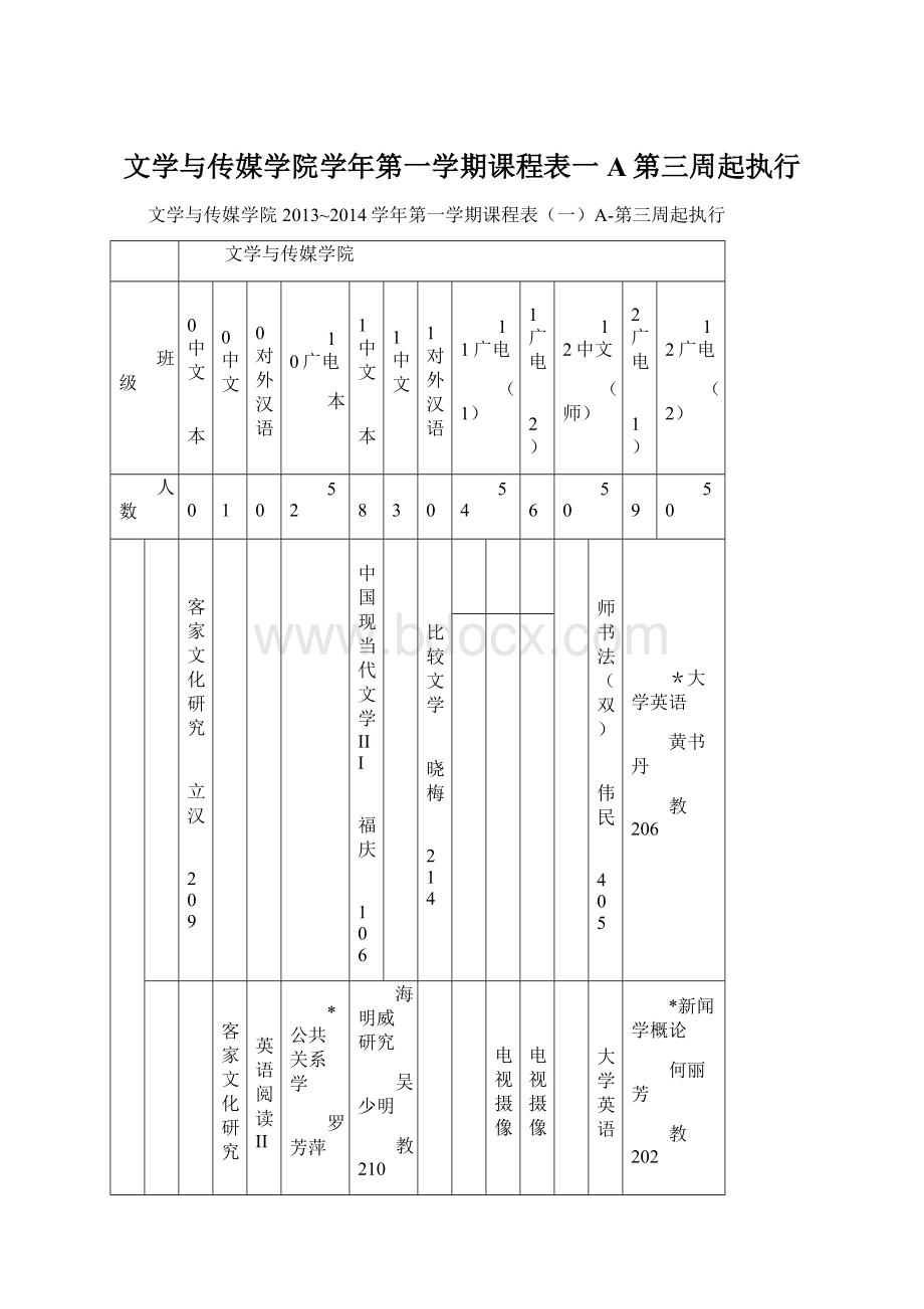 文学与传媒学院学年第一学期课程表一 A第三周起执行文档格式.docx_第1页