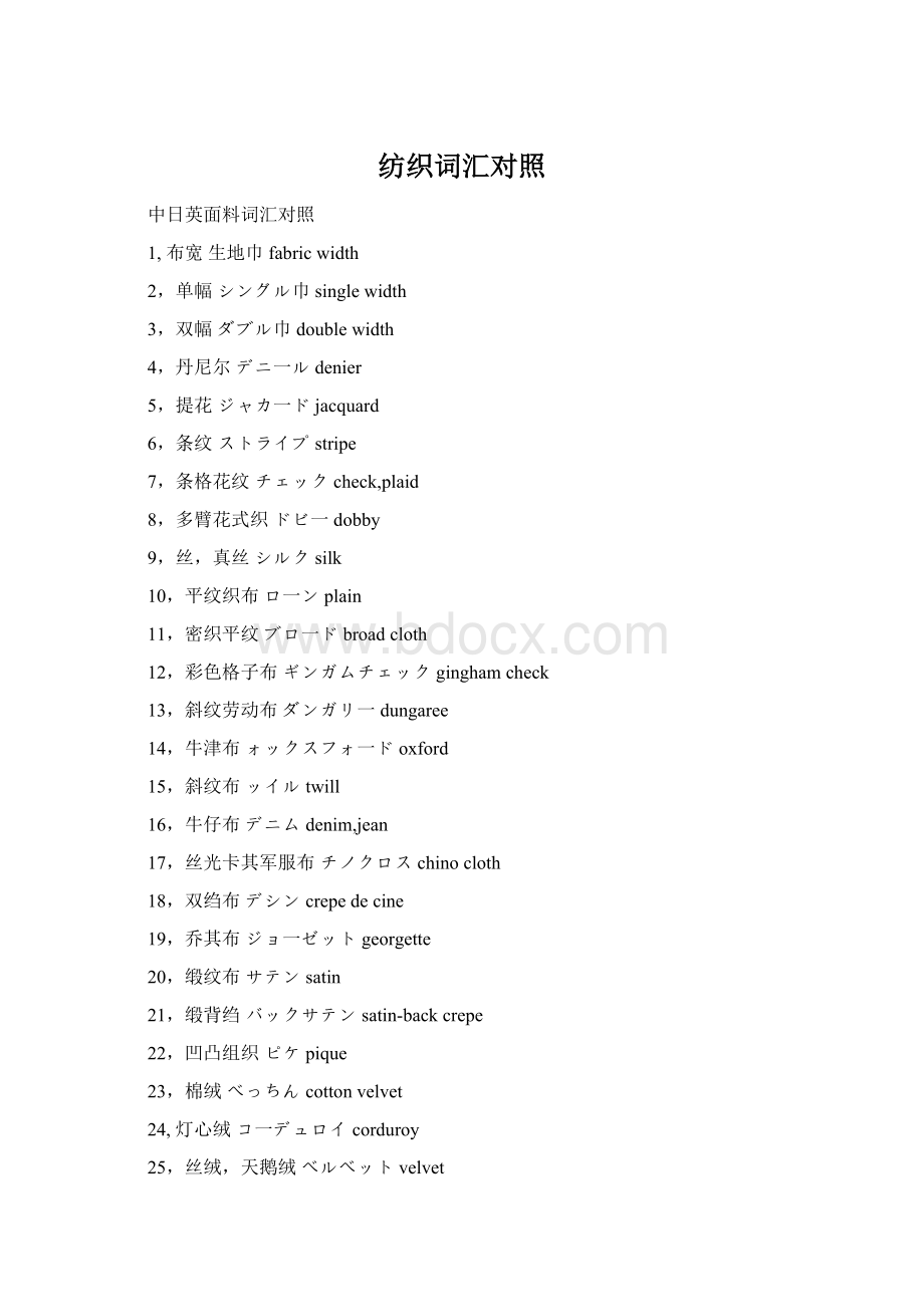 纺织词汇对照Word文档下载推荐.docx_第1页