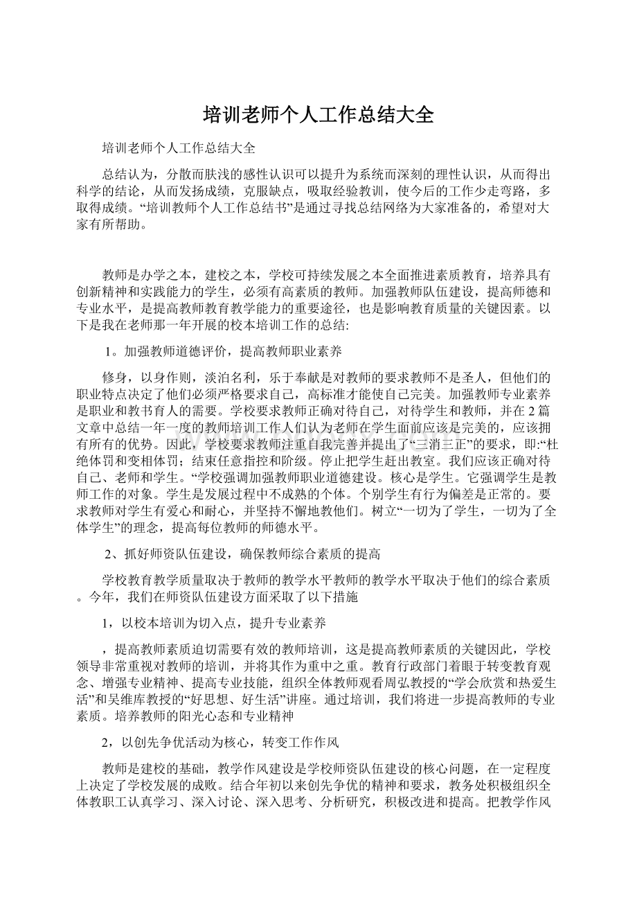 培训老师个人工作总结大全.docx