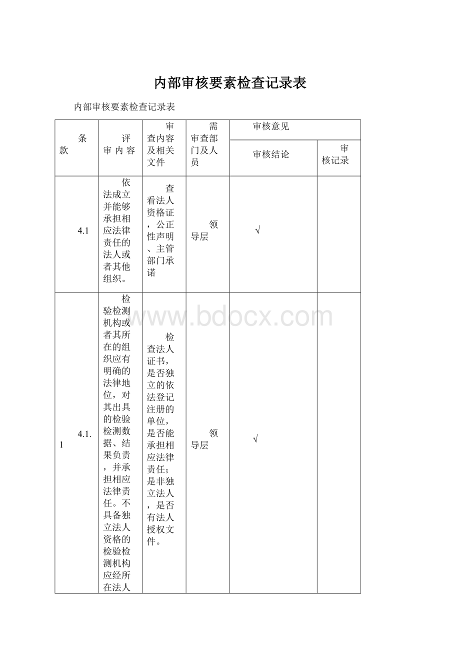 内部审核要素检查记录表.docx