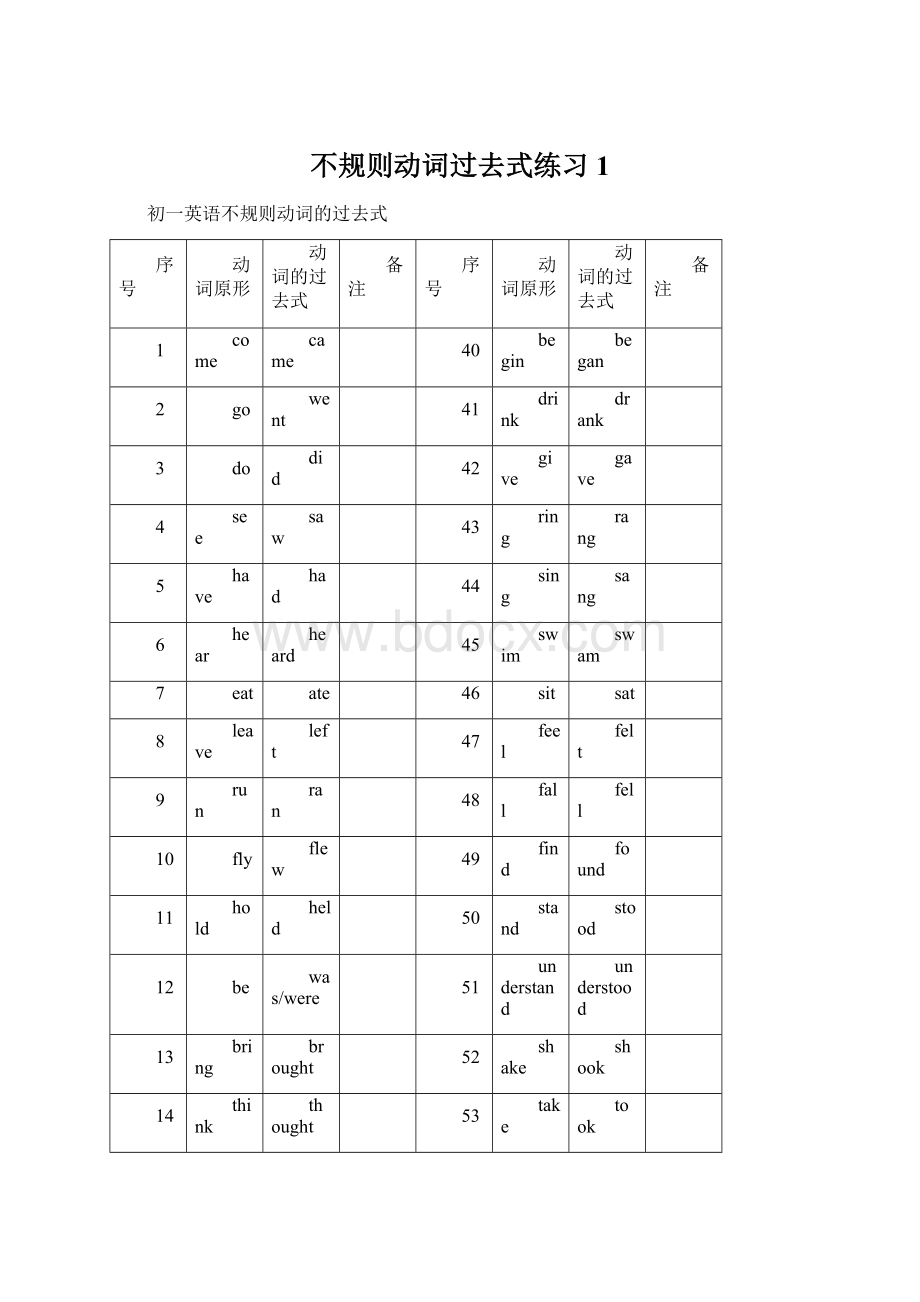 不规则动词过去式练习1Word文件下载.docx