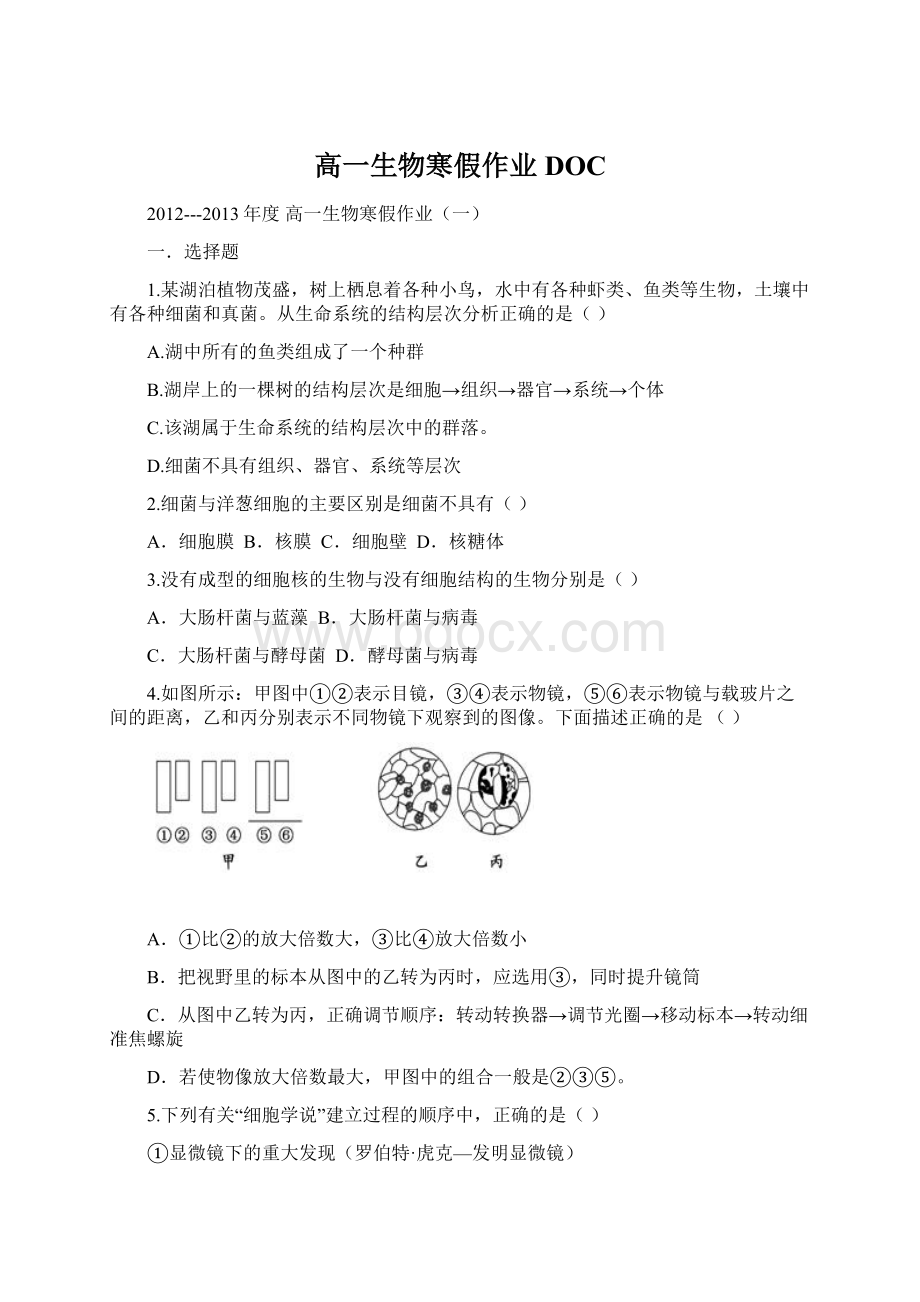 高一生物寒假作业DOC.docx_第1页