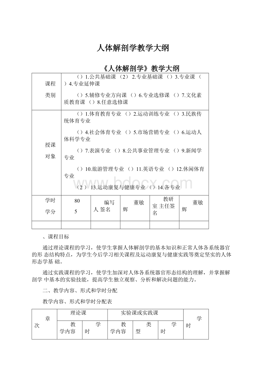 人体解剖学教学大纲Word格式文档下载.docx