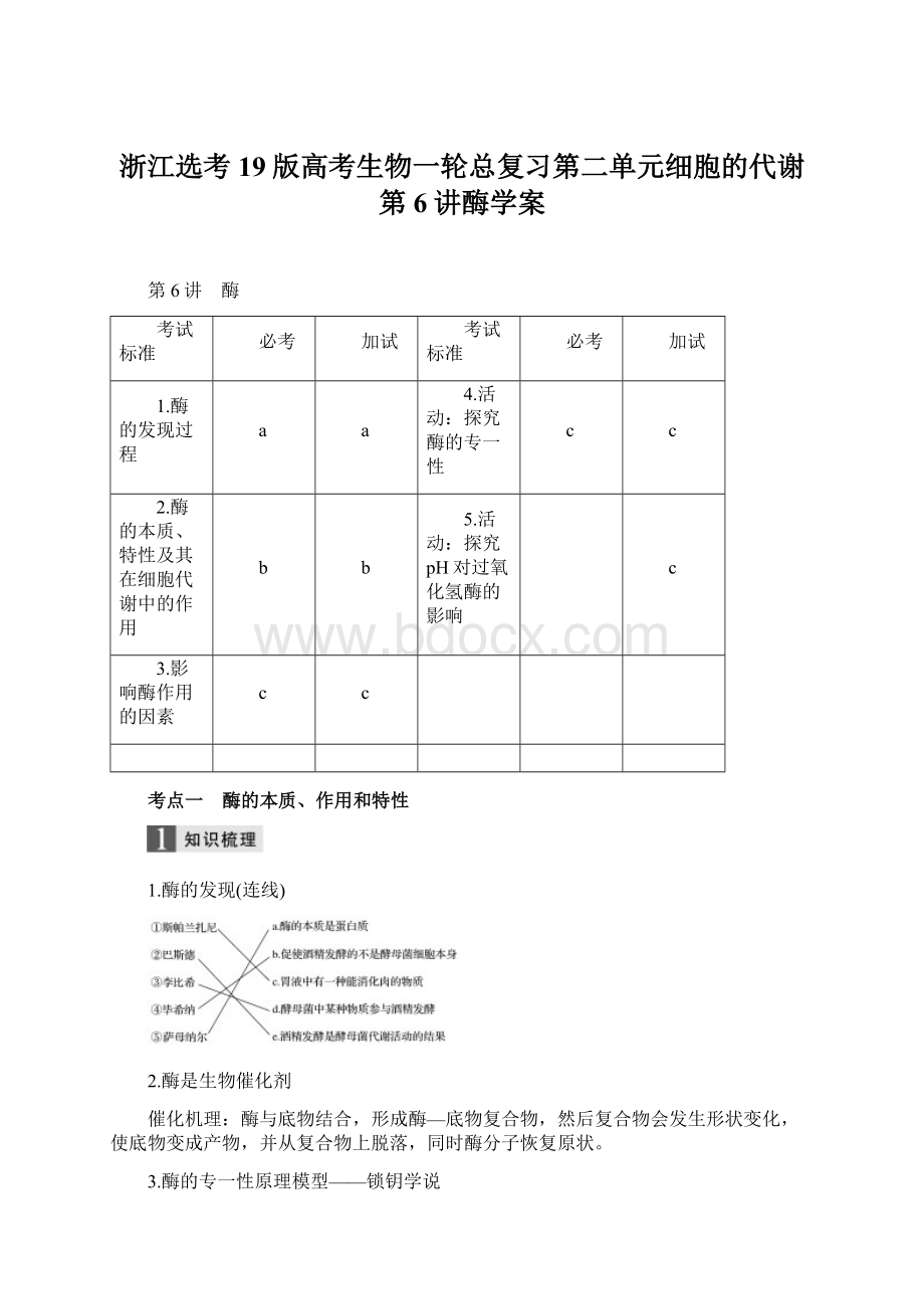 浙江选考19版高考生物一轮总复习第二单元细胞的代谢第6讲酶学案.docx