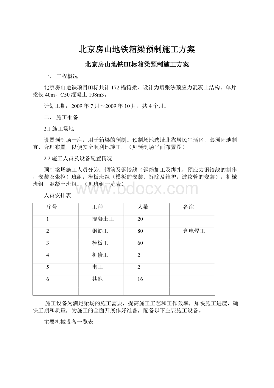 北京房山地铁箱梁预制施工方案.docx