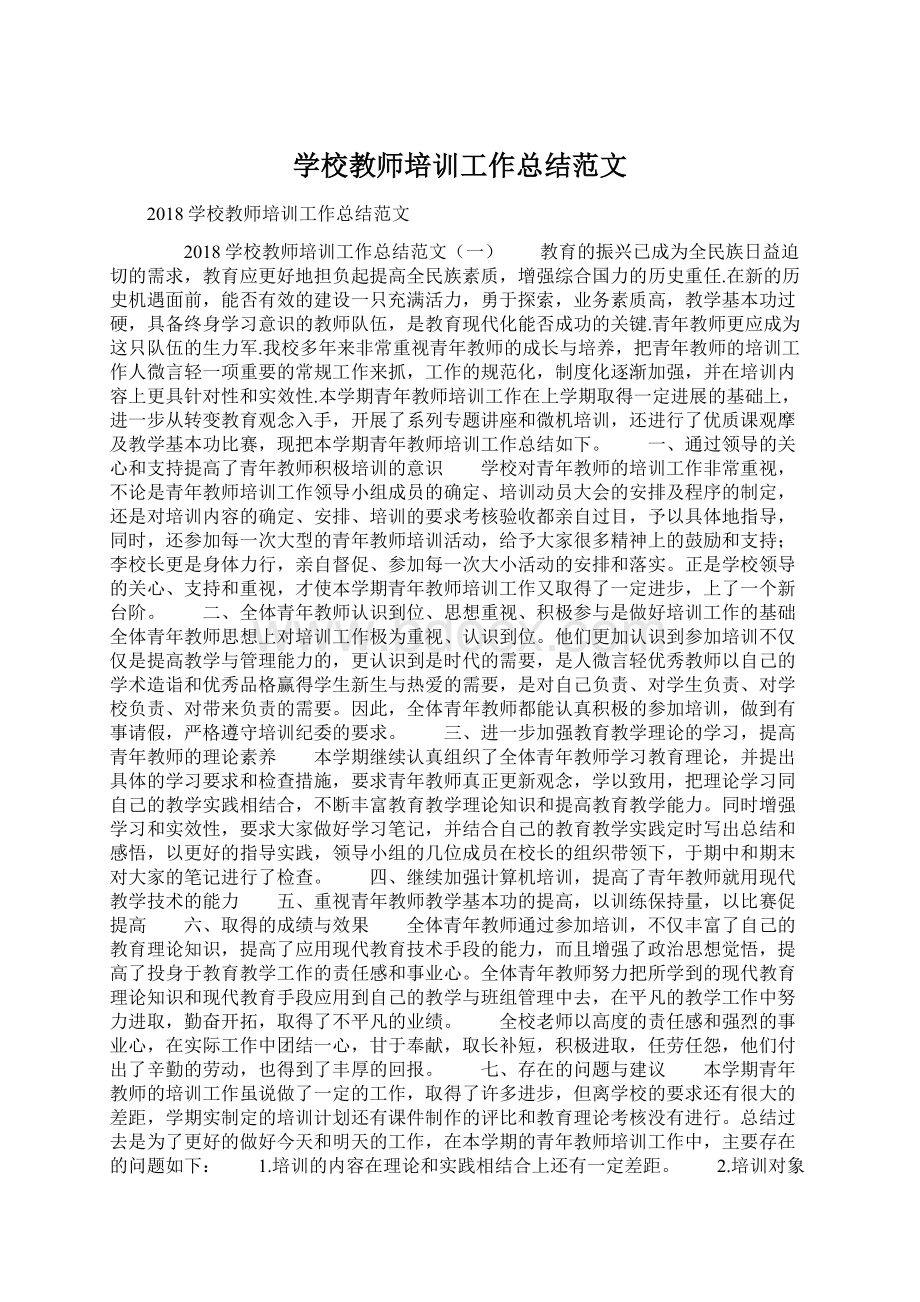 学校教师培训工作总结范文Word下载.docx_第1页