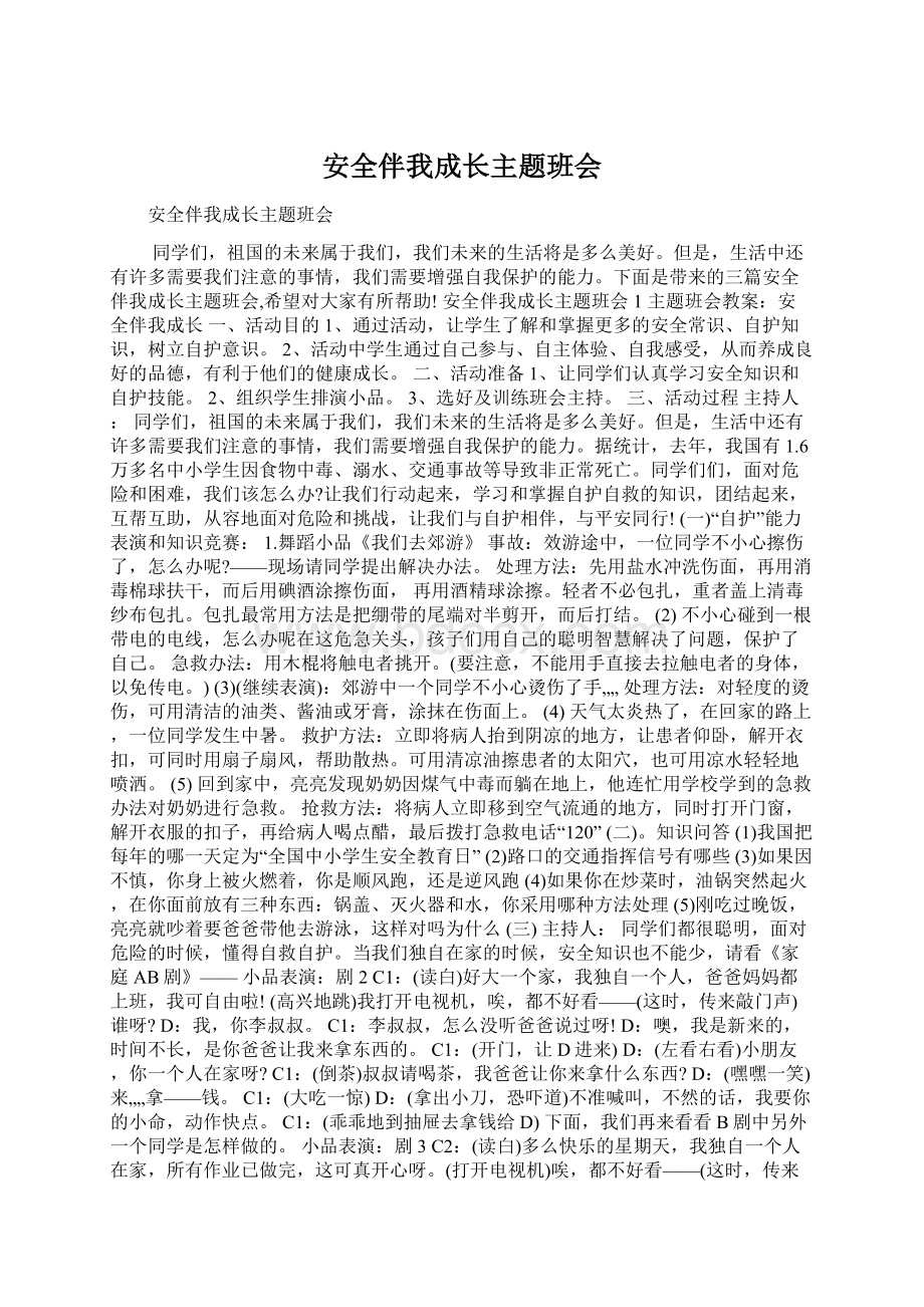 安全伴我成长主题班会文档格式.docx