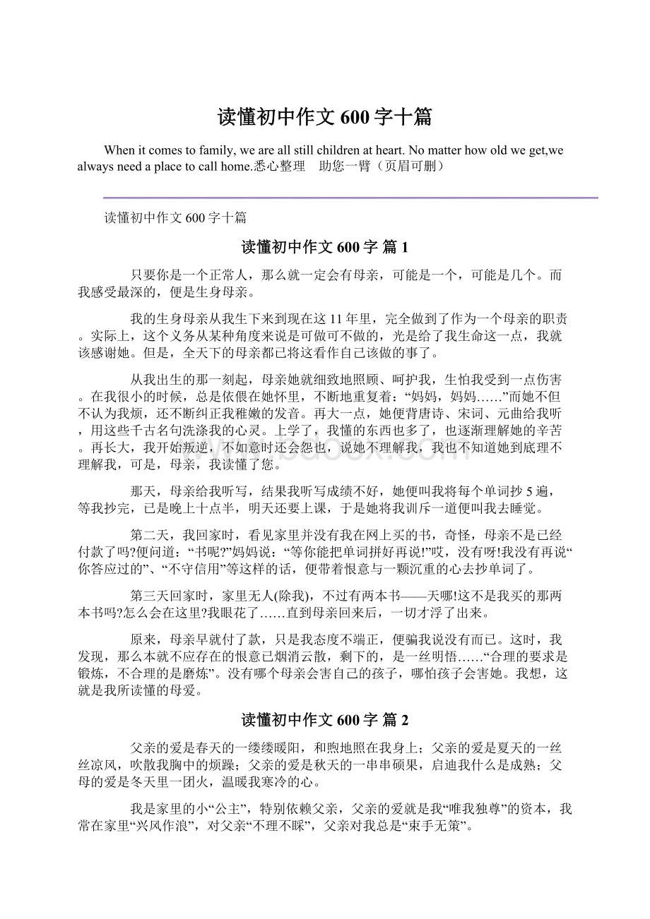 读懂初中作文600字十篇.docx