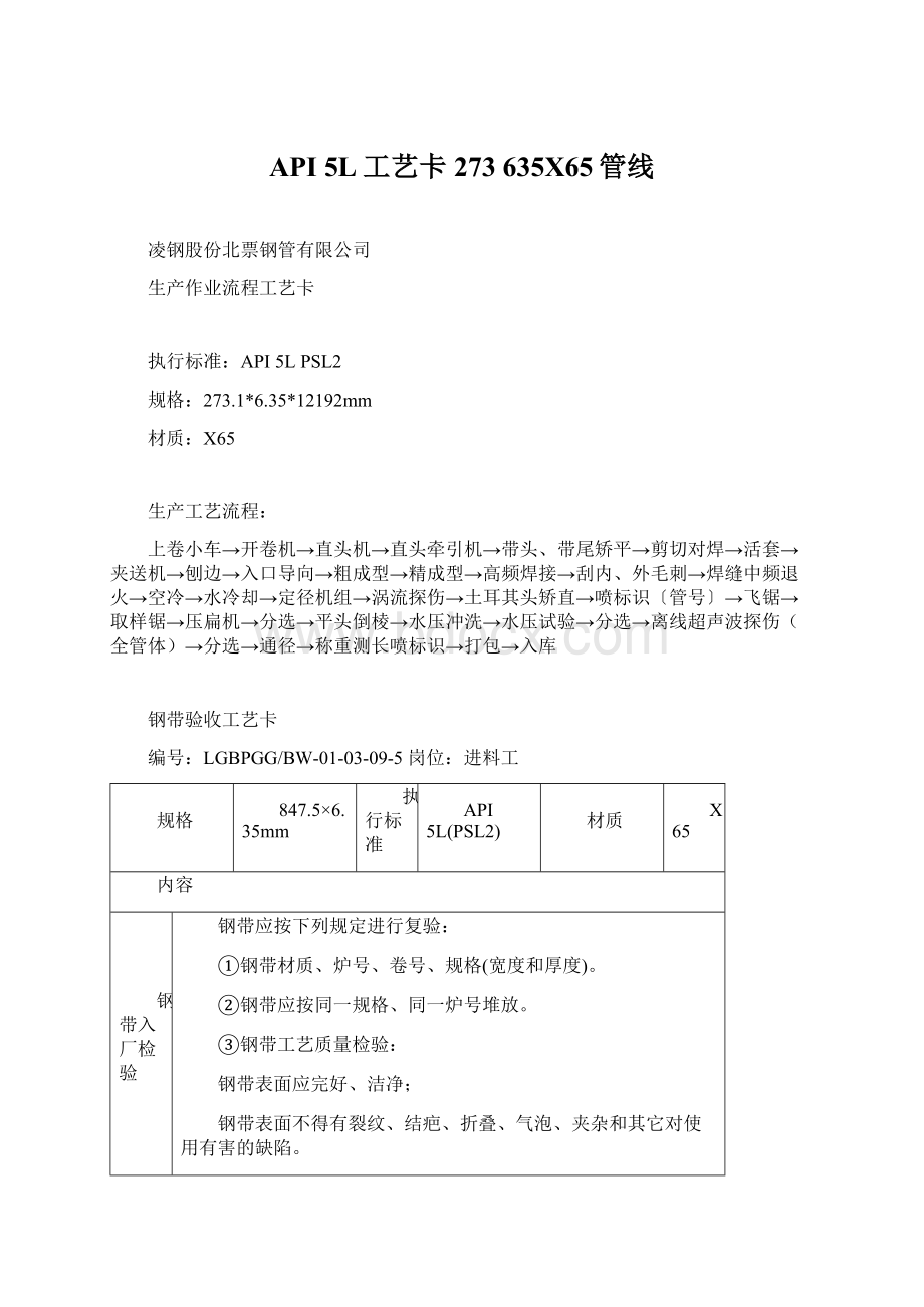 API 5L工艺卡273 635X65管线Word文档格式.docx_第1页