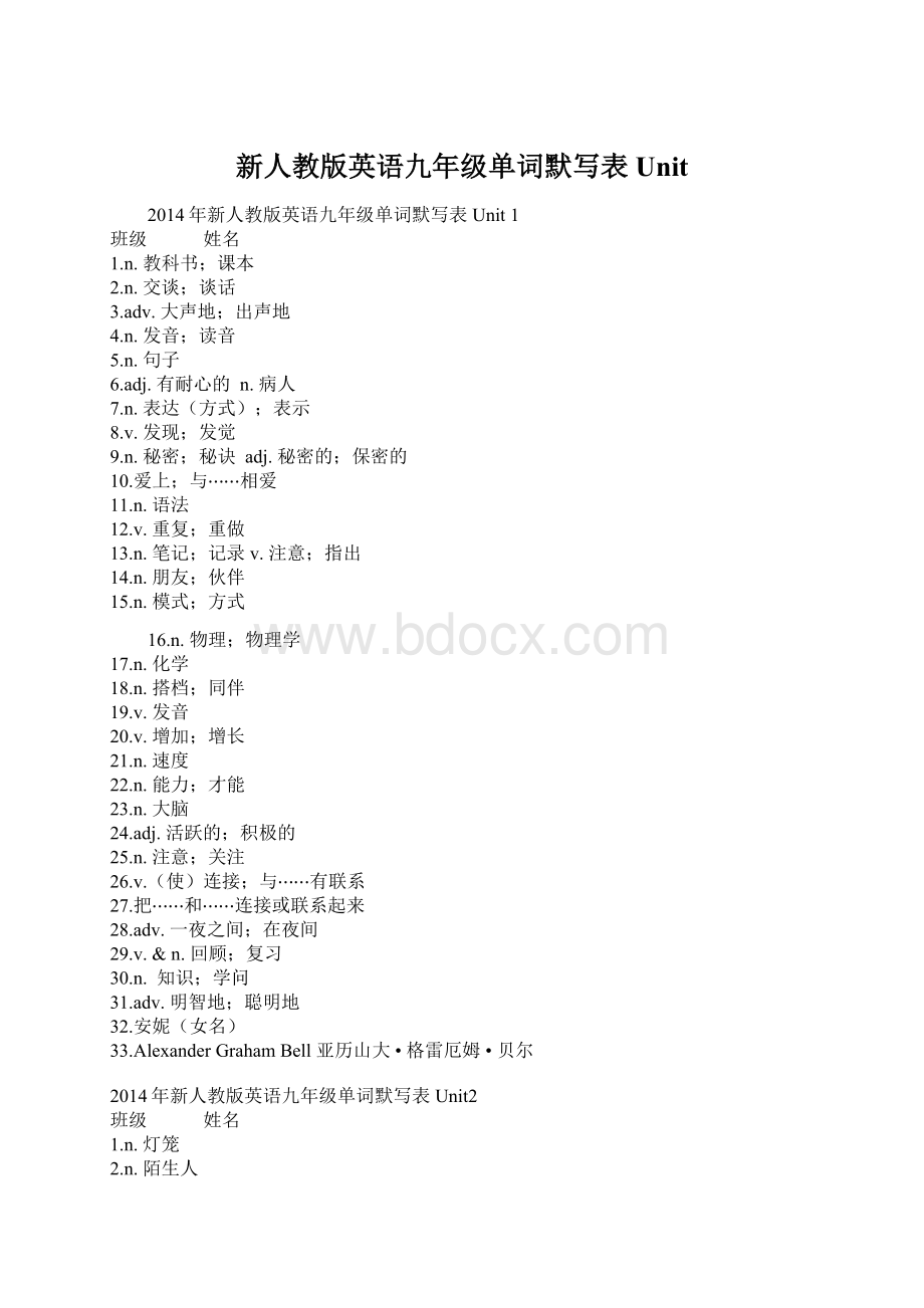 新人教版英语九年级单词默写表Unit文档格式.docx