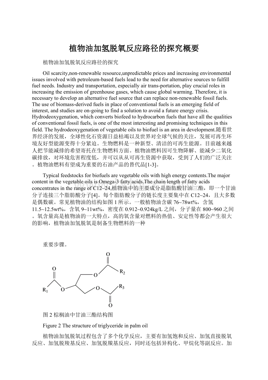 植物油加氢脱氧反应路径的探究概要.docx