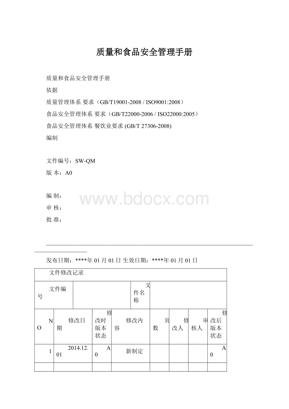 质量和食品安全管理手册.docx