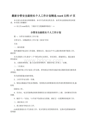 最新分管安全副校长个人工作计划精选word文档 17页Word文档格式.docx