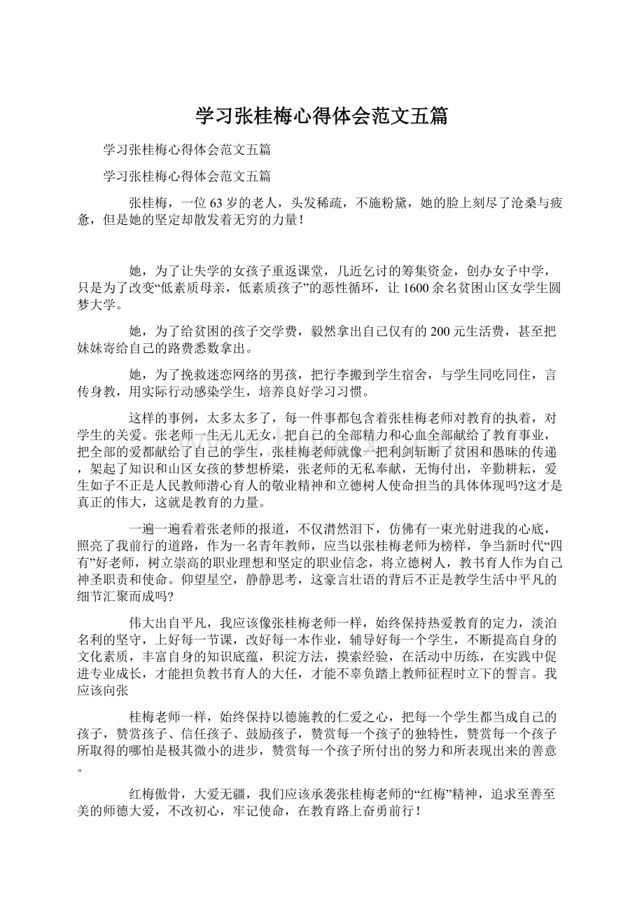 学习张桂梅心得体会范文五篇Word文档格式.docx