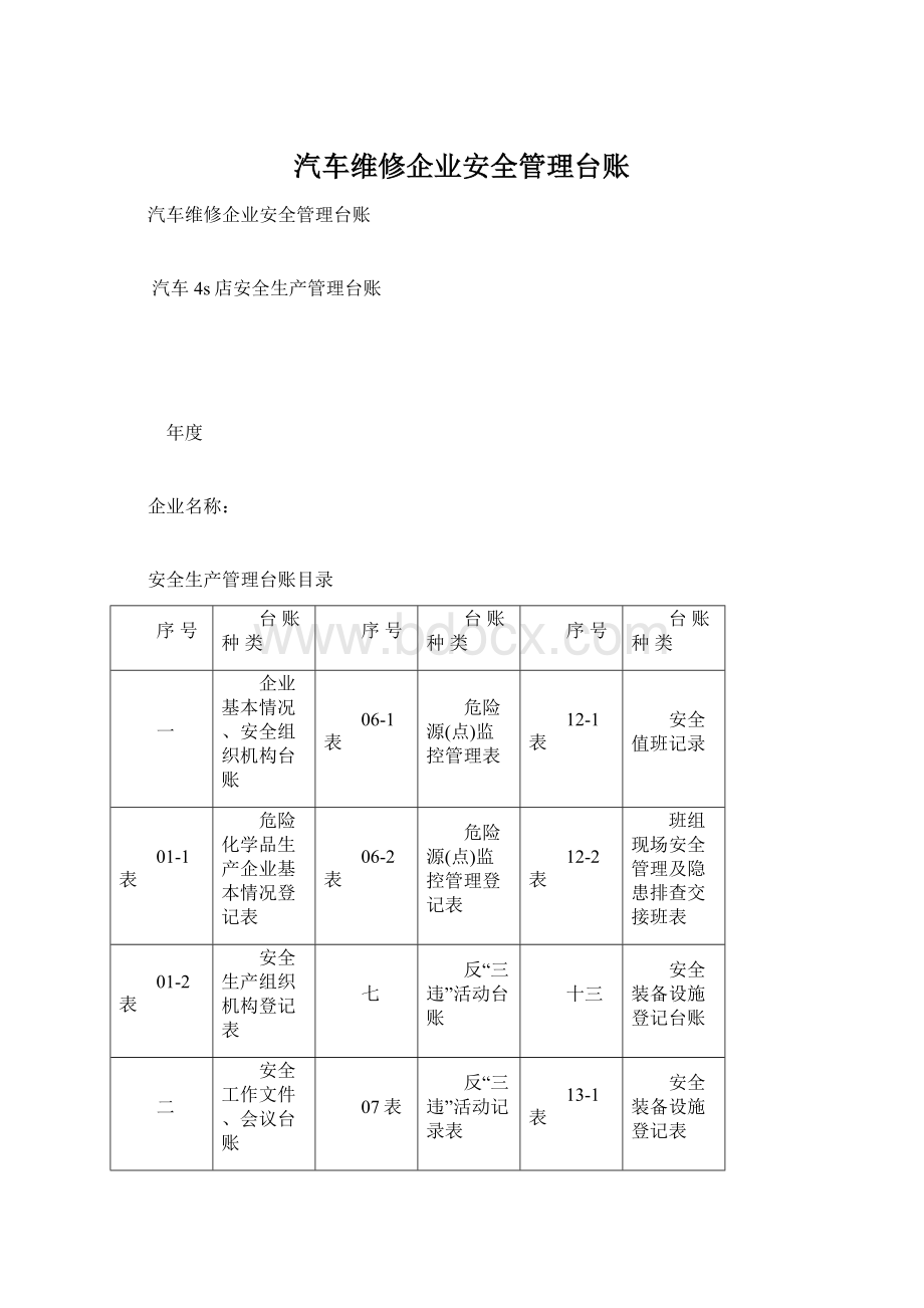 汽车维修企业安全管理台账.docx_第1页