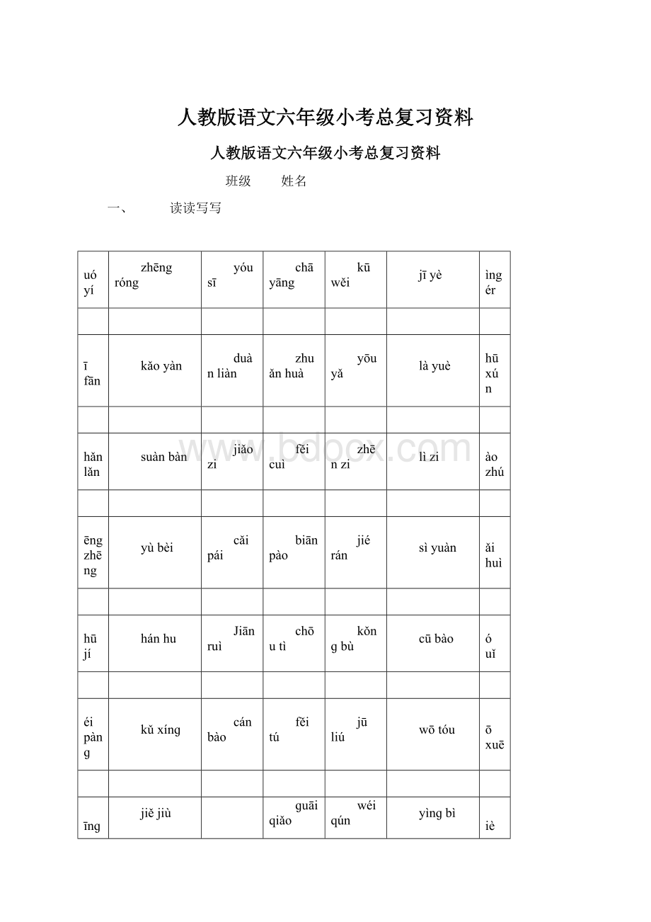 人教版语文六年级小考总复习资料.docx_第1页