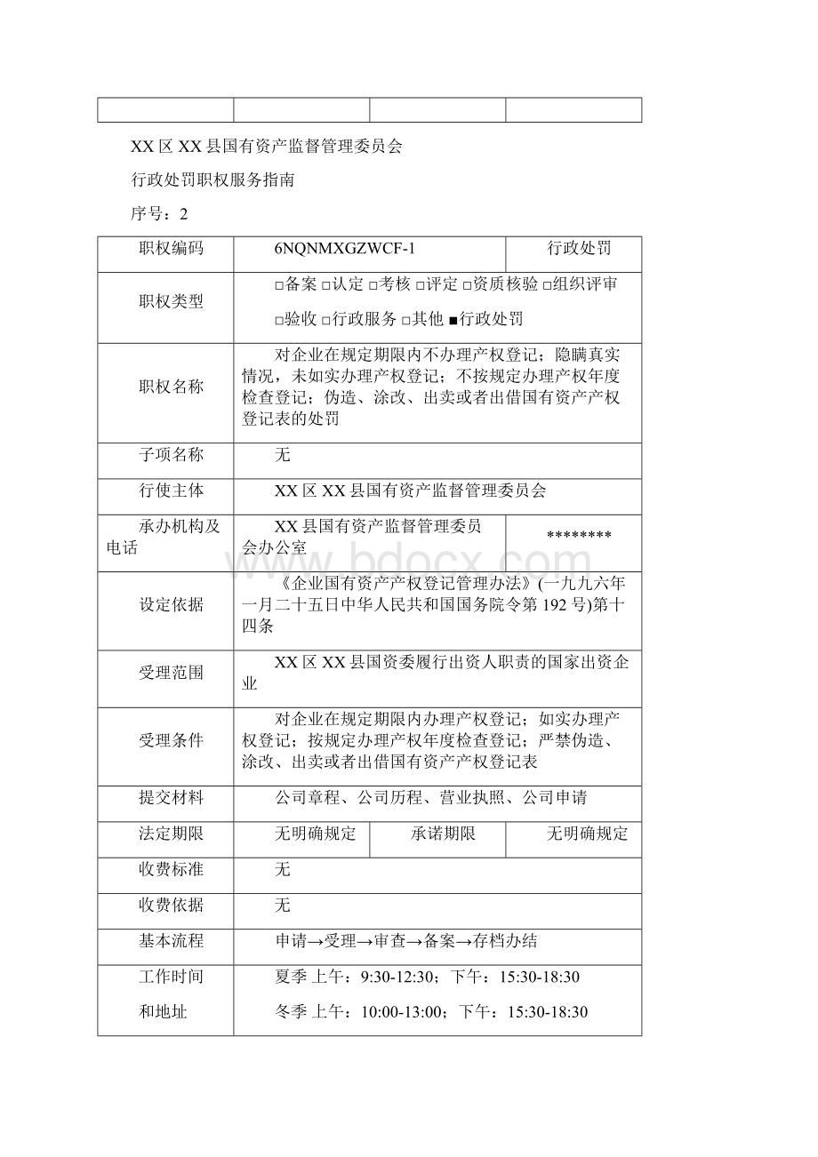 XX区XX县国有资产监督管理委员会行政检查职权服务指南模板Word文档格式.docx_第2页