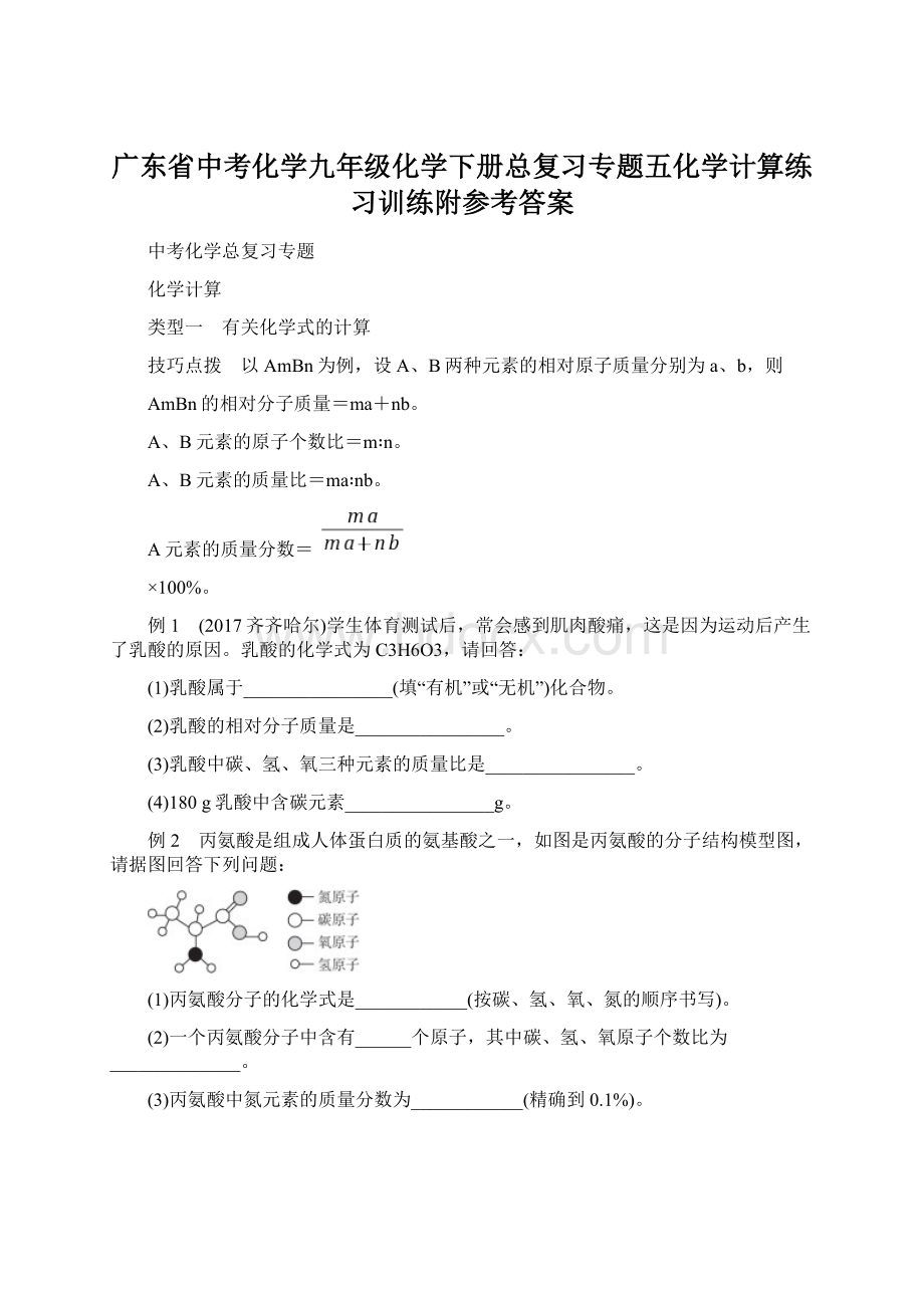 广东省中考化学九年级化学下册总复习专题五化学计算练习训练附参考答案.docx_第1页