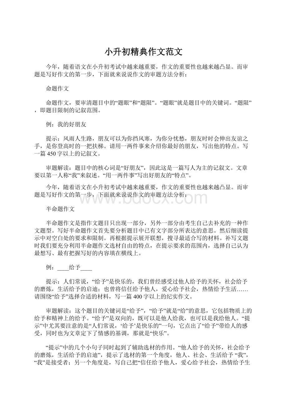 小升初精典作文范文Word格式文档下载.docx