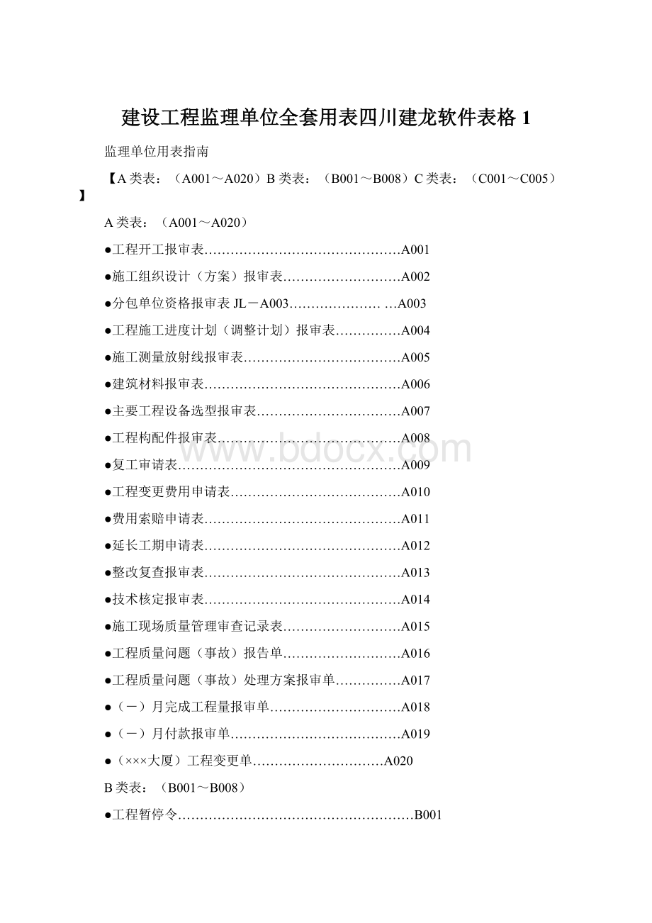 建设工程监理单位全套用表四川建龙软件表格1.docx