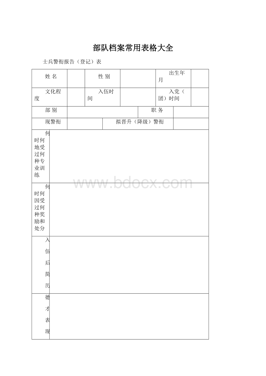 部队档案常用表格大全Word文档格式.docx