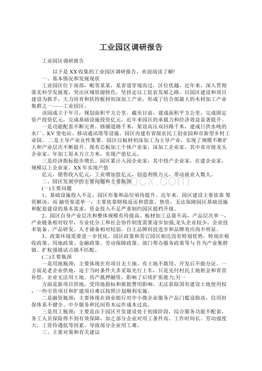 工业园区调研报告文档格式.docx