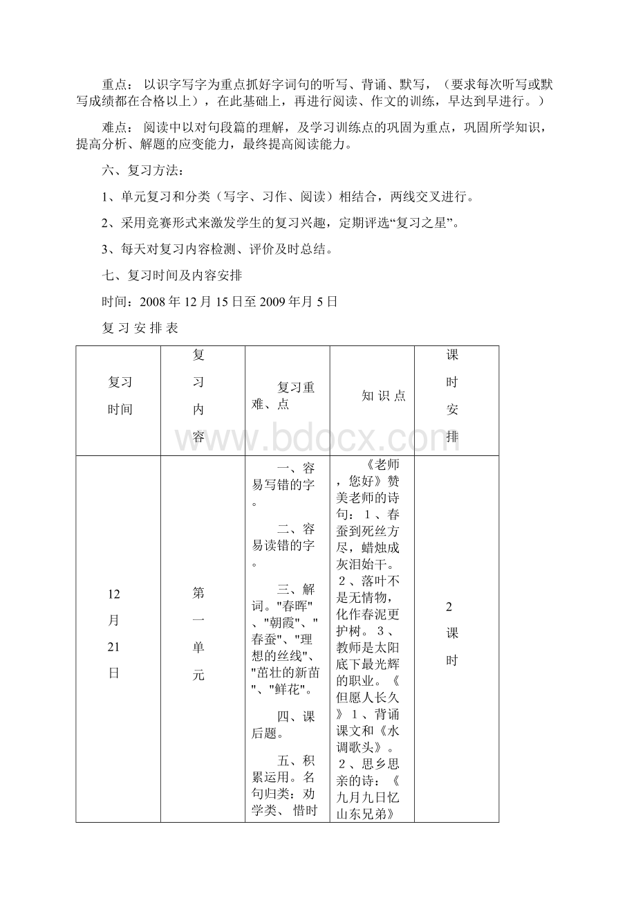 苏教版四年级上语文期末复习计划.docx_第3页