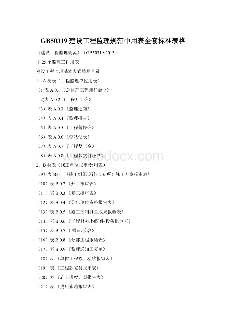 GB50319建设工程监理规范中用表全套标准表格.docx_第1页