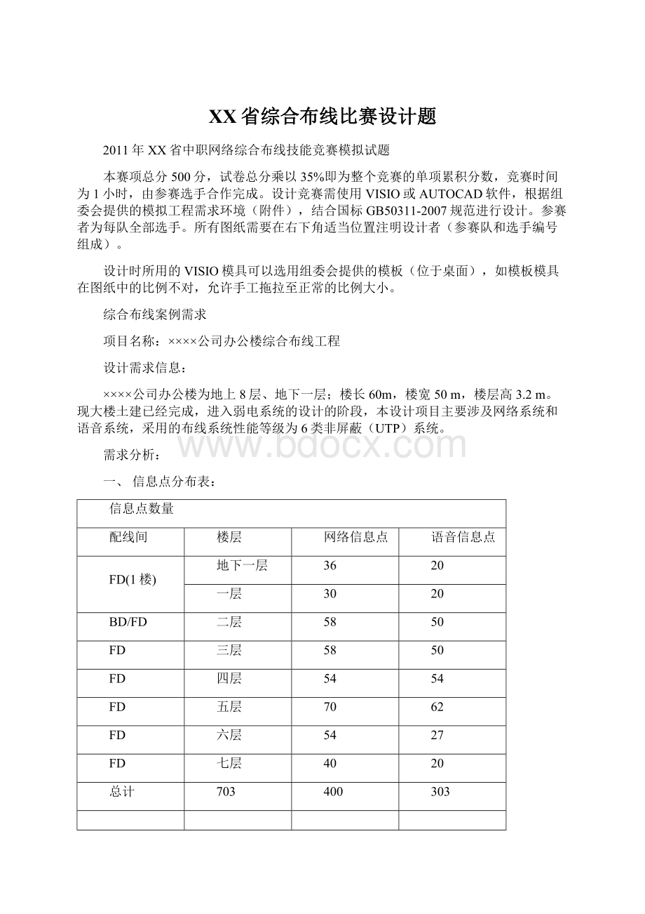 XX省综合布线比赛设计题Word下载.docx