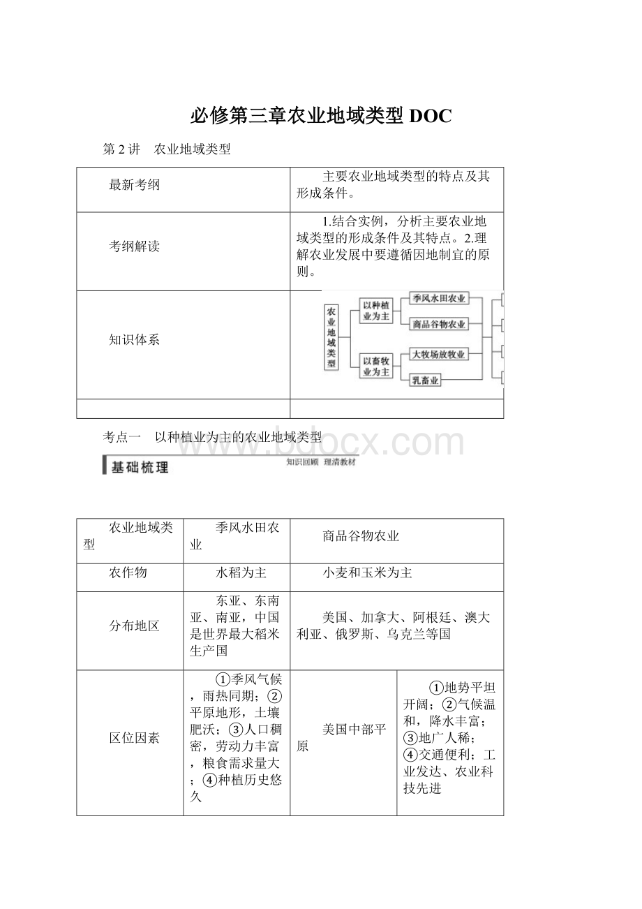 必修第三章农业地域类型DOCWord格式.docx_第1页