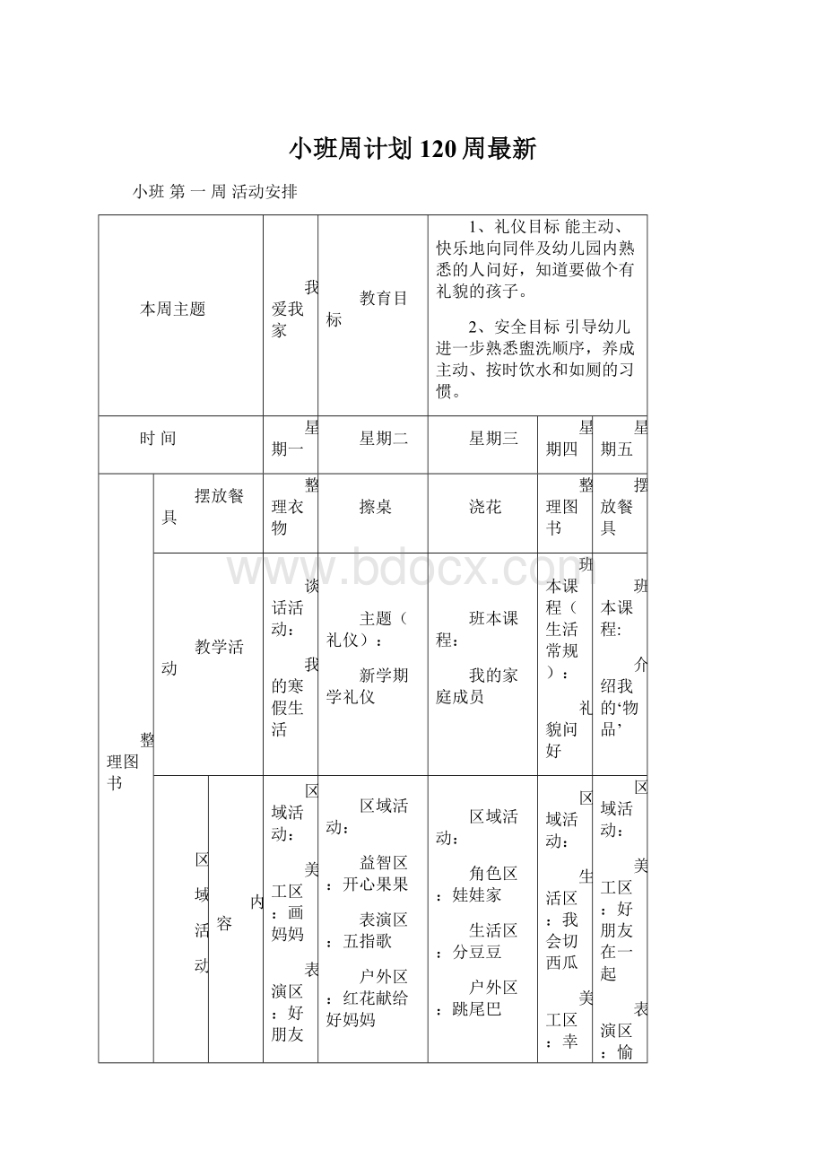 小班周计划120周最新Word文档下载推荐.docx