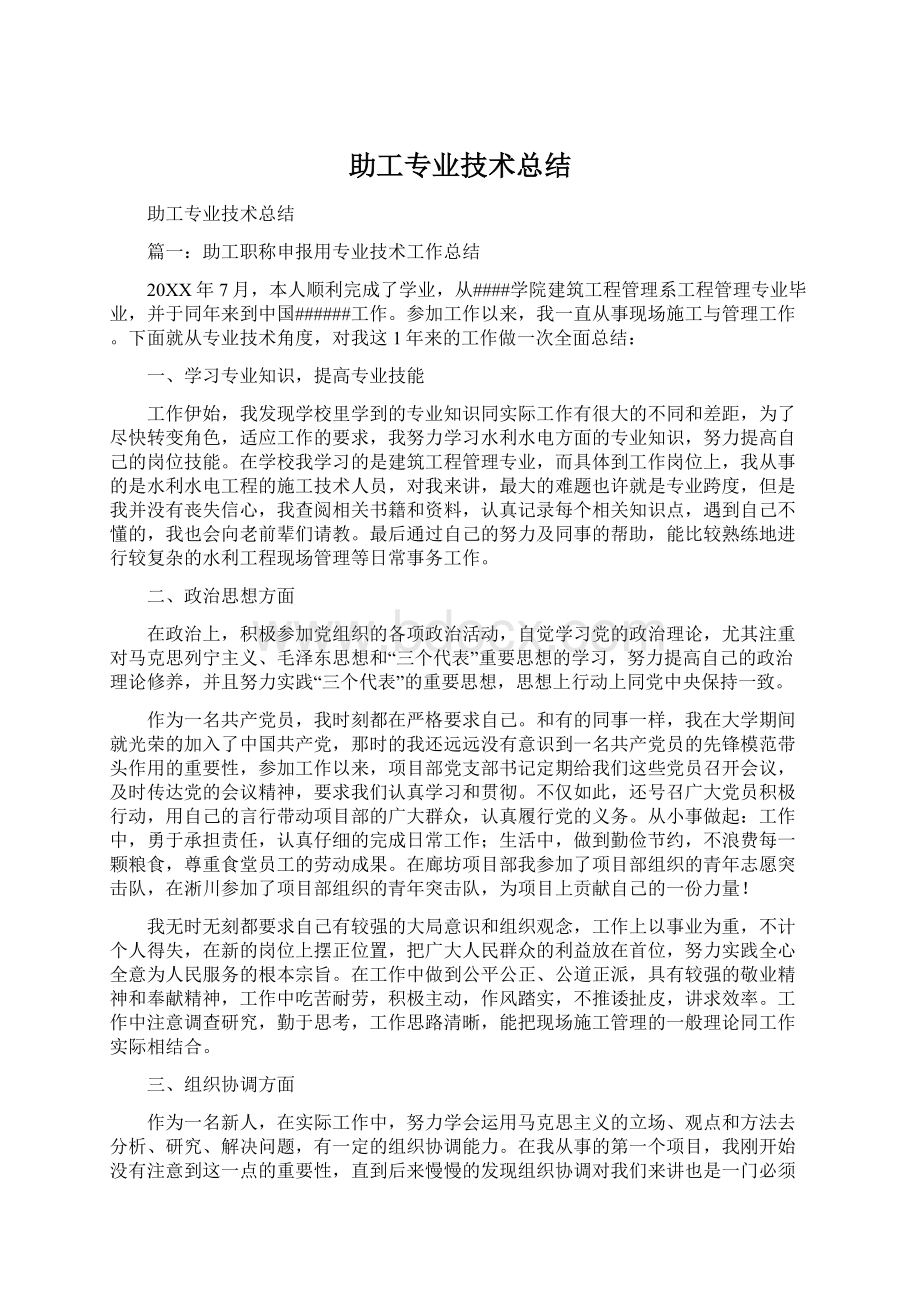 助工专业技术总结Word格式.docx