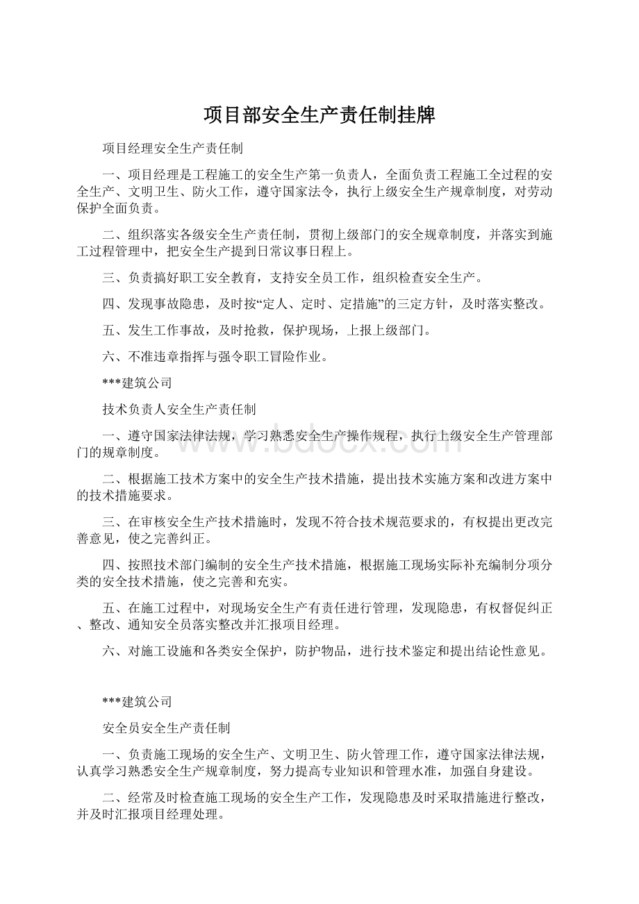 项目部安全生产责任制挂牌.docx