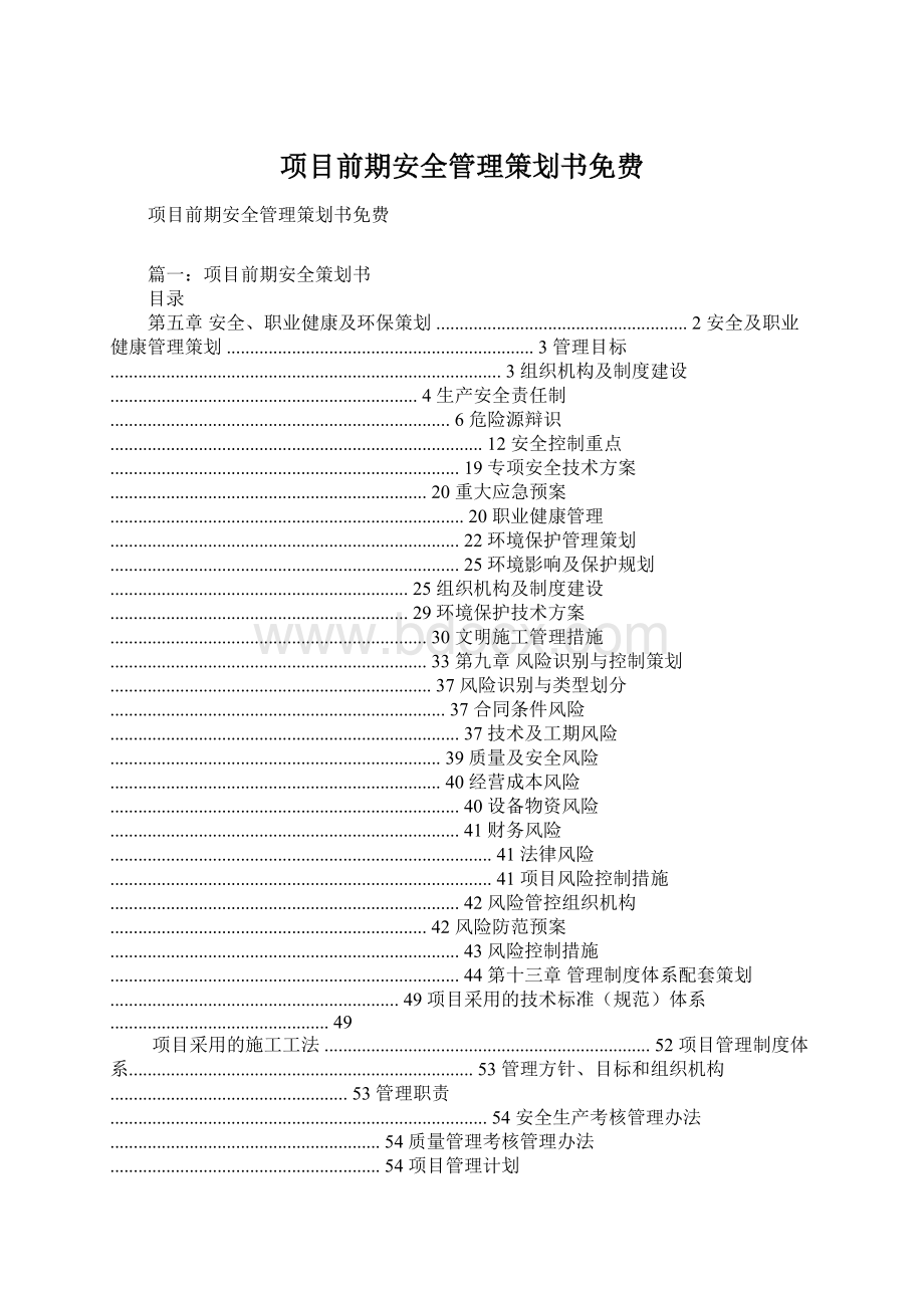 项目前期安全管理策划书免费Word文档下载推荐.docx