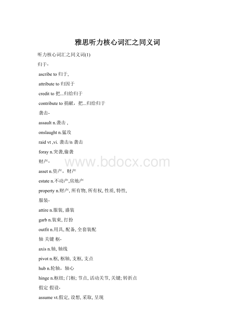 雅思听力核心词汇之同义词Word文档格式.docx_第1页