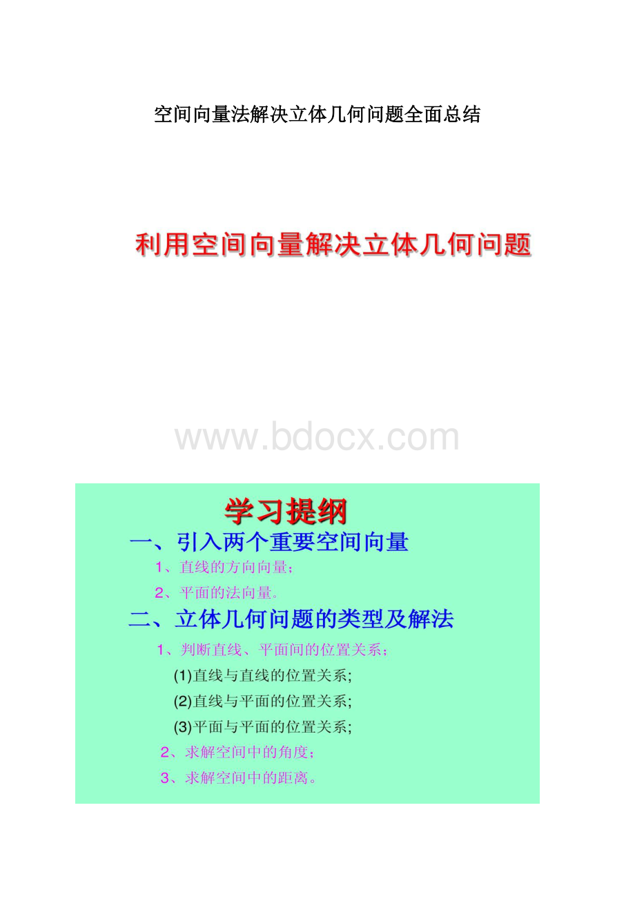 空间向量法解决立体几何问题全面总结Word格式文档下载.docx