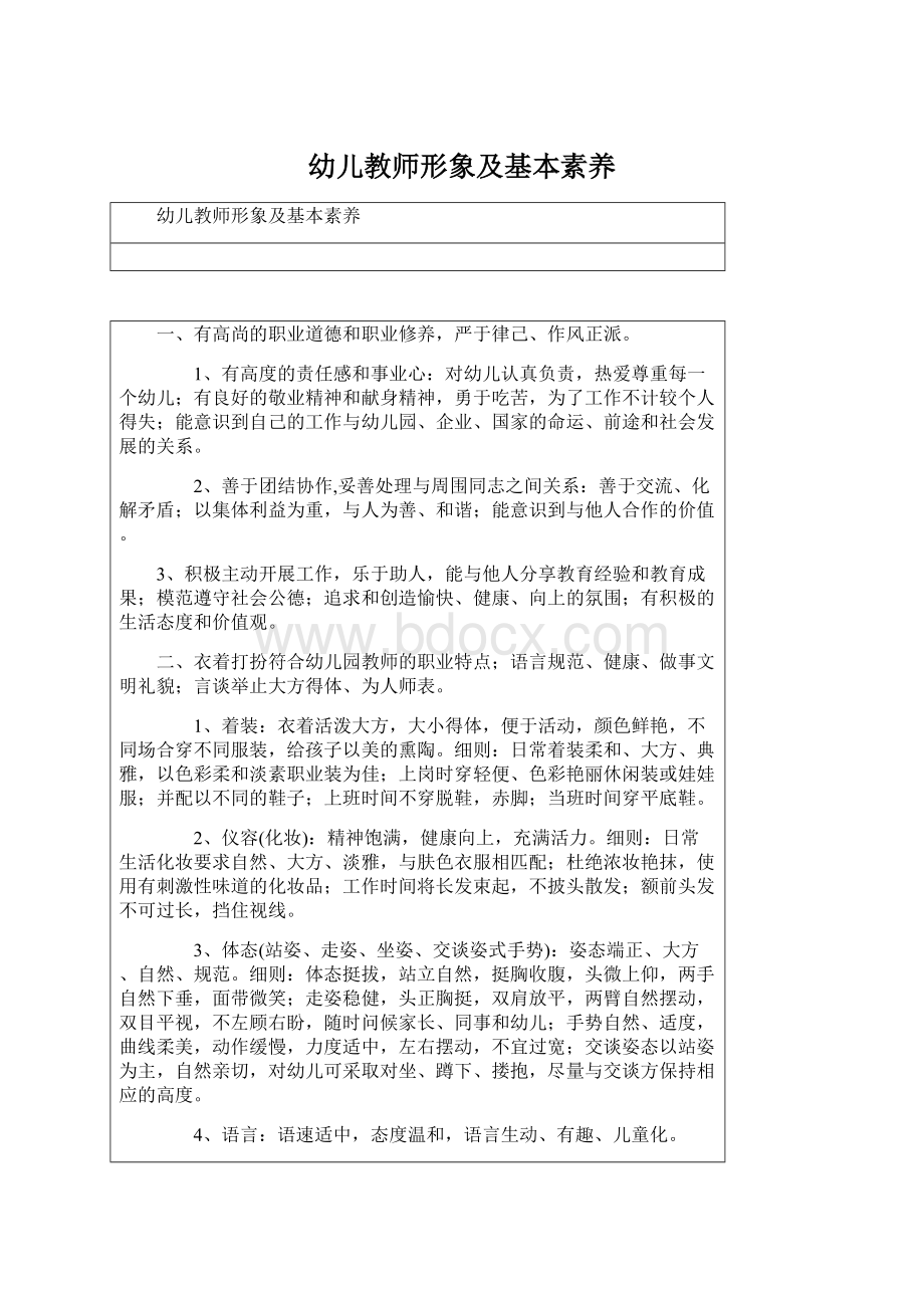 幼儿教师形象及基本素养Word文档格式.docx_第1页