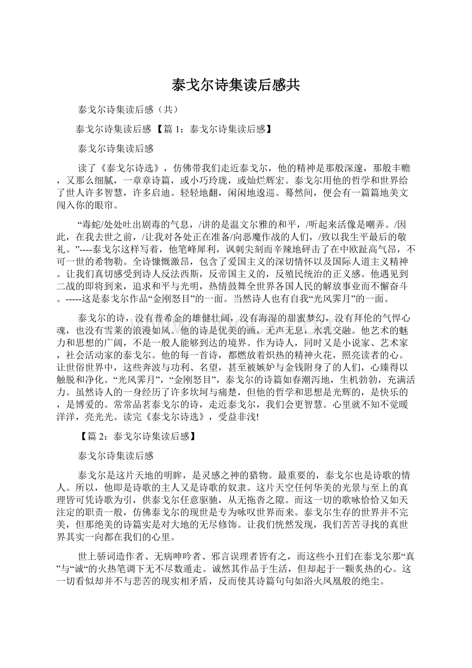 泰戈尔诗集读后感共文档格式.docx