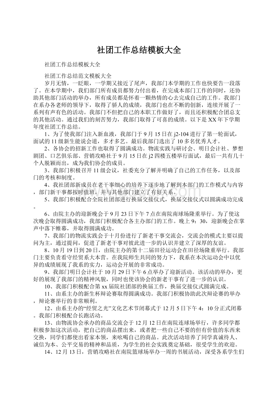 社团工作总结模板大全文档格式.docx_第1页